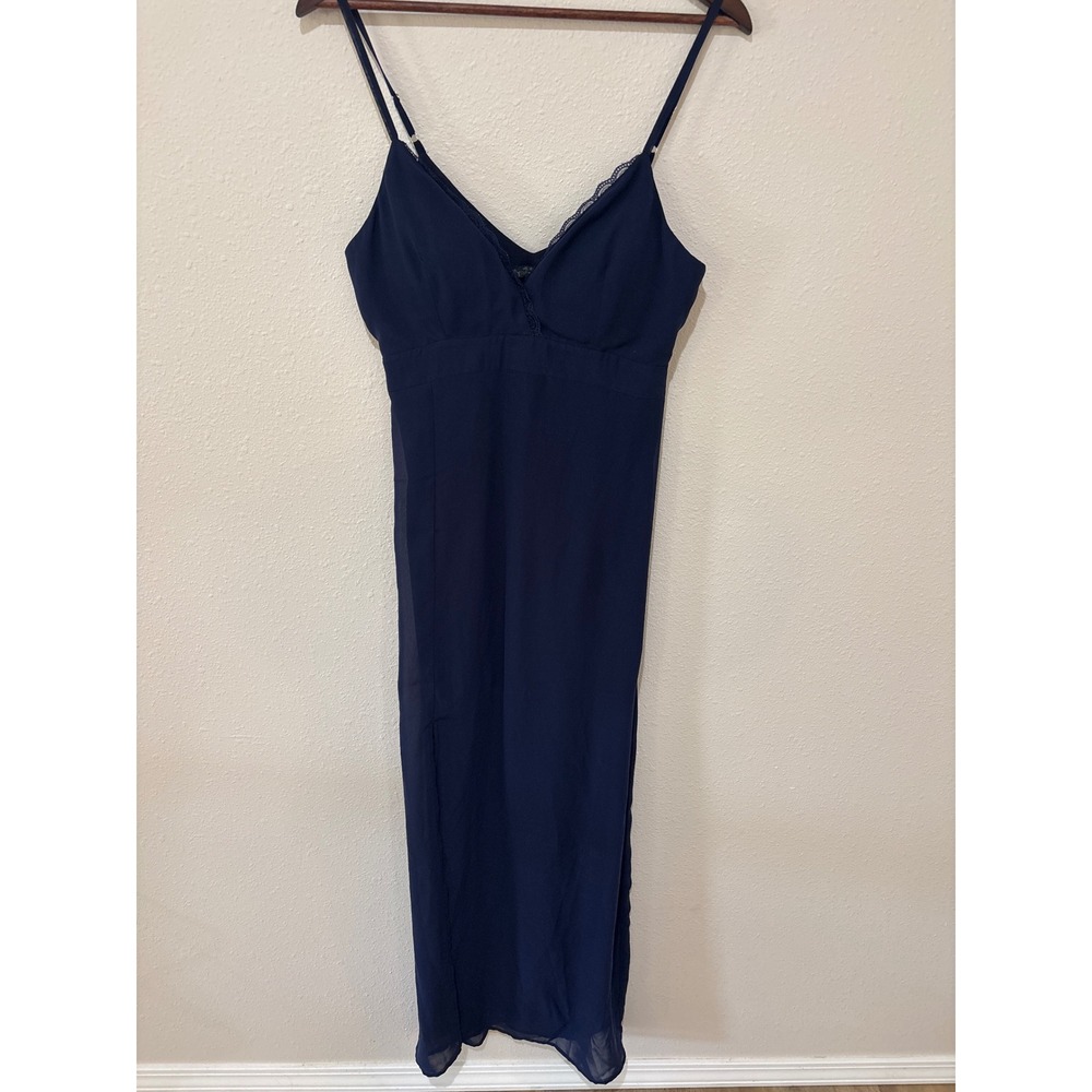 G by Guess Navy Blue Lace Trim Maxi Dress Womens Small V-Neck Spaghetti Strap